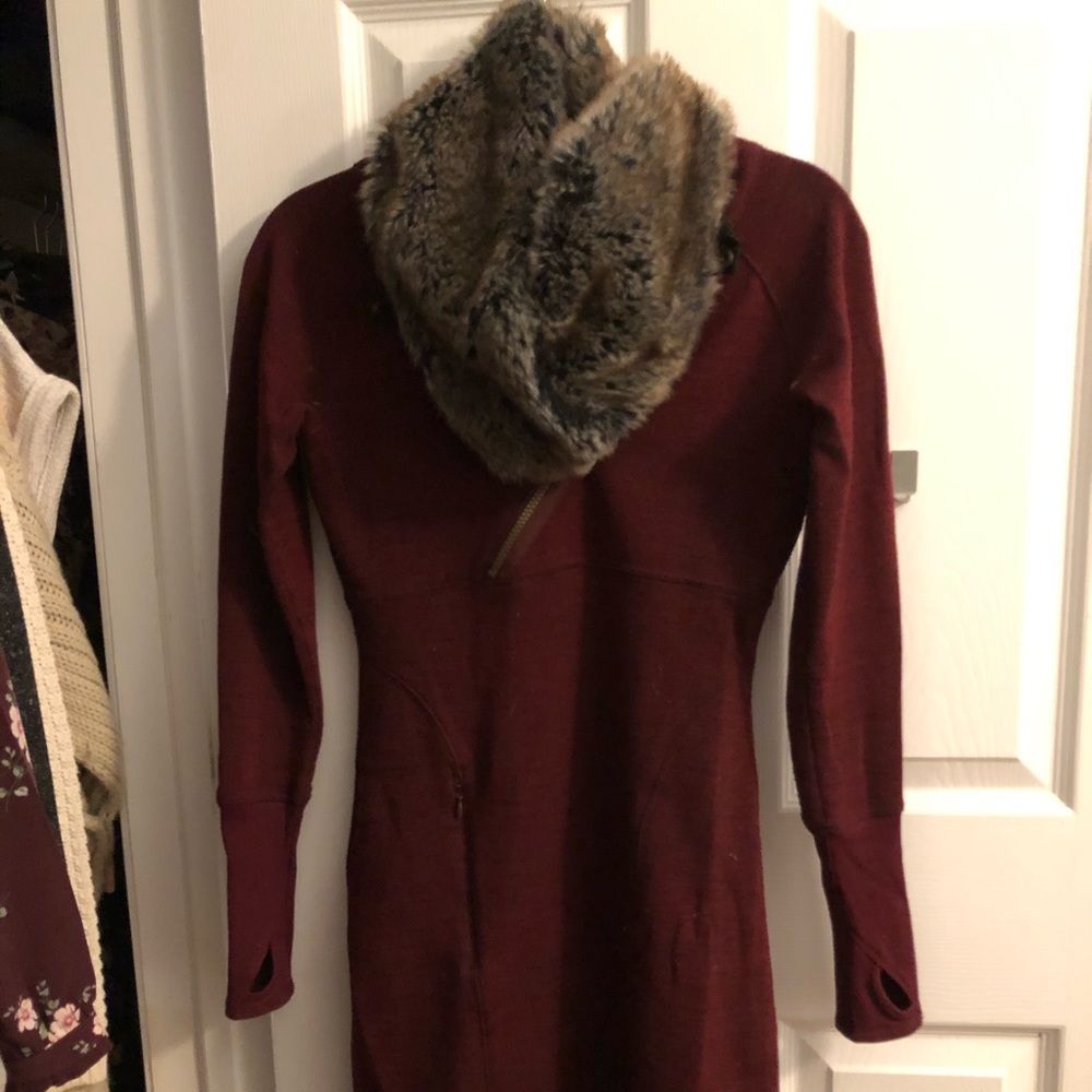 Fleece Lined Burgundy Dress - Faux Fur Collar